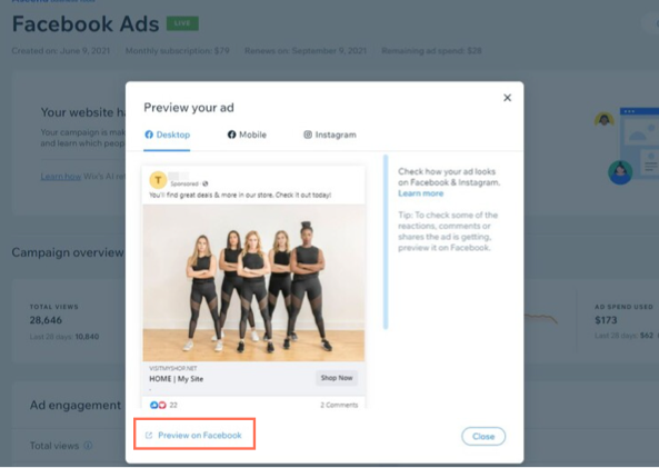 Facebook Ads: Previewing Your Live Ad | Help Center | Wix.Com