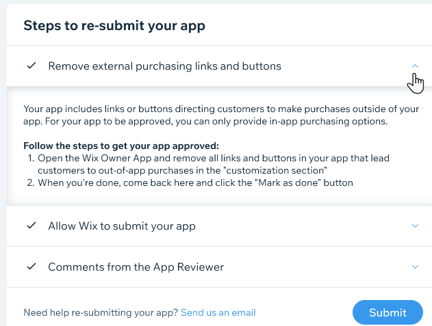 Steps of resubmitting your app.