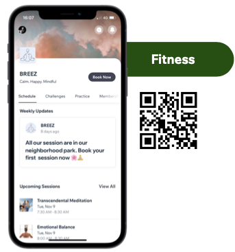 A screenshot of a fitness branded app QR code.