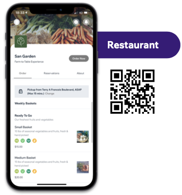 Een screenshot van een QR-code van een restaurant branded app.