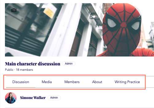 A screenshot of the content tabs that appear on your group page.