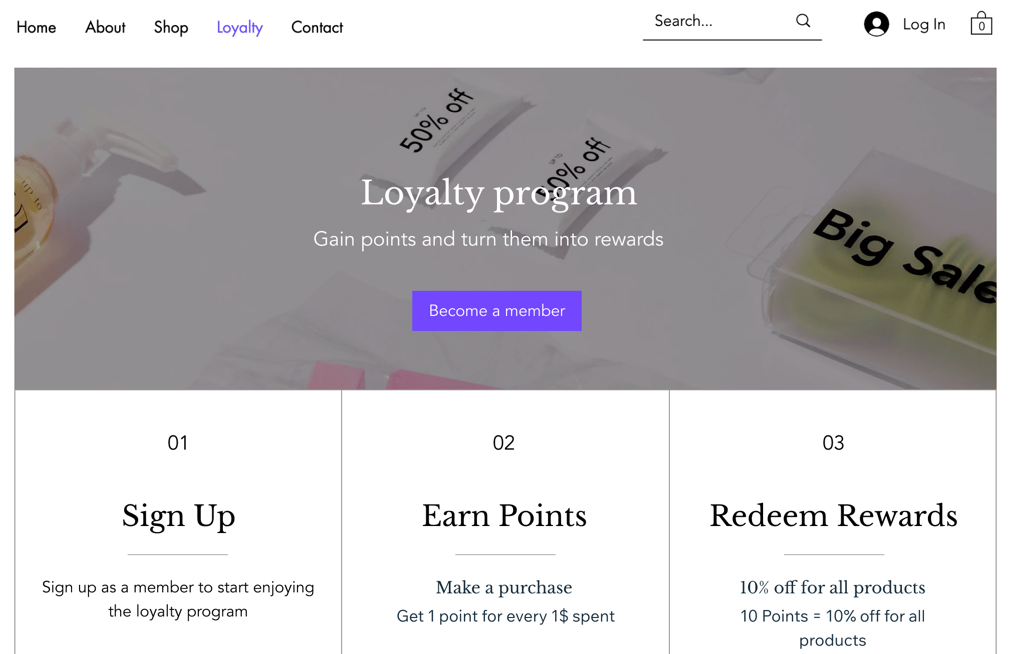 A screenshot of a Loyalty Program page on a live site.