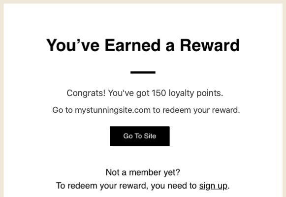 A screenshot of a reward email received by a customer.