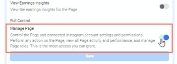 Screenshot of switching on the Manage Page permission toggle