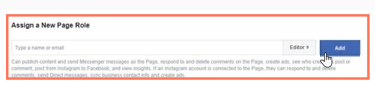 Screenshot of selecting Editor as the page role and clicking the Add button.