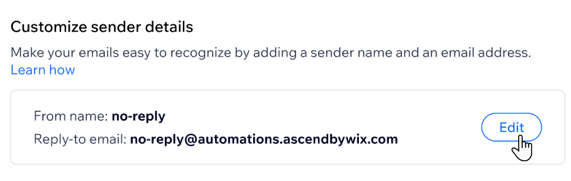 A screenshot of editing the sender details from the Automations dashboard.