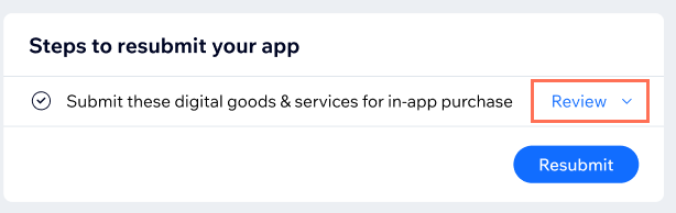 Screenshot of checklist to submit digital goods to in app purchase with a review drop-down