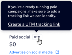 A screenshot of the Paid social metric with the UTM label displaying the option to create a UTM tracking link.