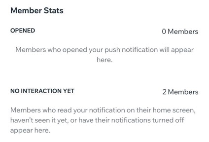 A screenshot of the member analysis of a push notification including who has opened a notification and who has not interacted