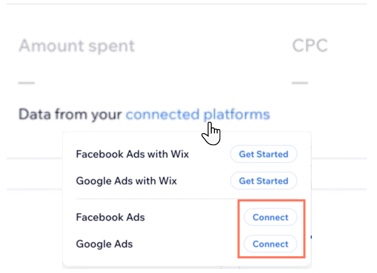 A screenshot of the connect to Facebook and Google call to action in the paid social section of the marketing overview.