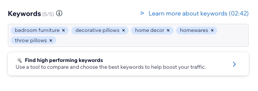 A screenshot of keywords being added to a site.