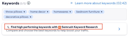 A screenshot of Semrush connected as the keyword research tool in SEO Setup Checklist.