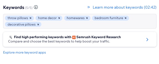 A screenshot of keywords being entered for a site, with the Find high performing keywords with Semrush option underneath.