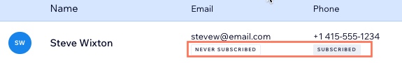 A screenshot of the subscription status of a contact.