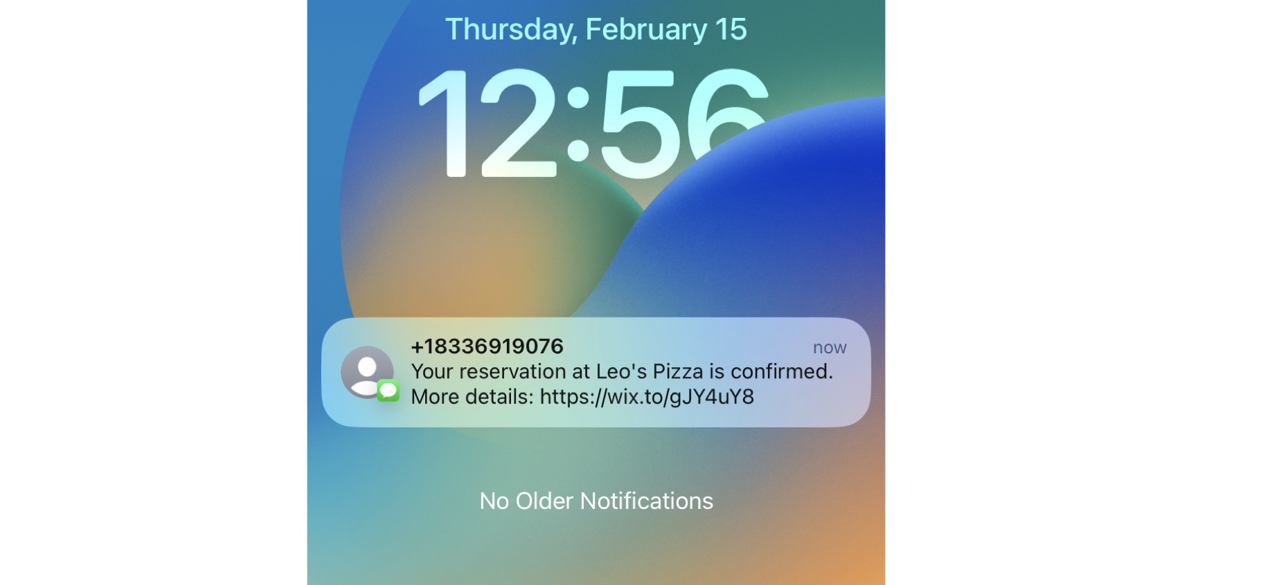 A screenshot of an SMS message with reservation details.