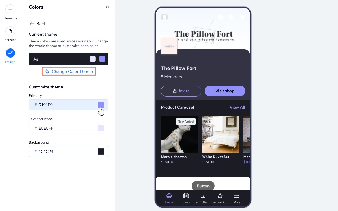 Branded App by Wix Request Choosing Multiple Theme Colors for Your App