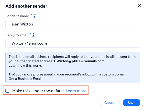 A screenshot showing the add another sender option.