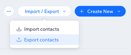 A screenshot of the import and export drop-down in the Contacts dashboard.