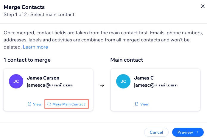 A screenshot of the merged contacts panel.