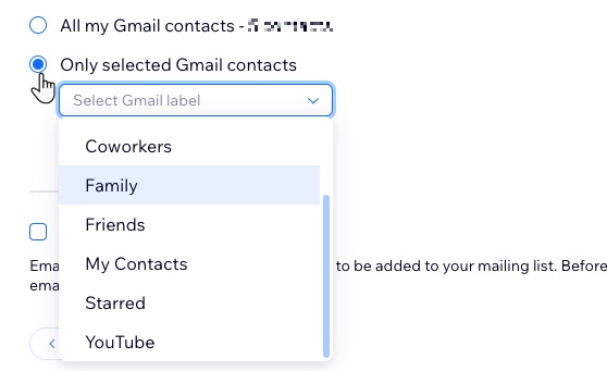 A screenshot of the selected gmail contacts dropdown