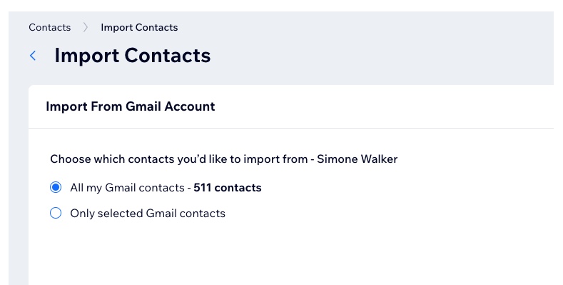 A screenshot of importing Gmail contacts