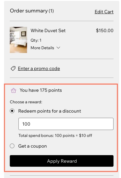 A screenshot of the custom reward used at checkout.