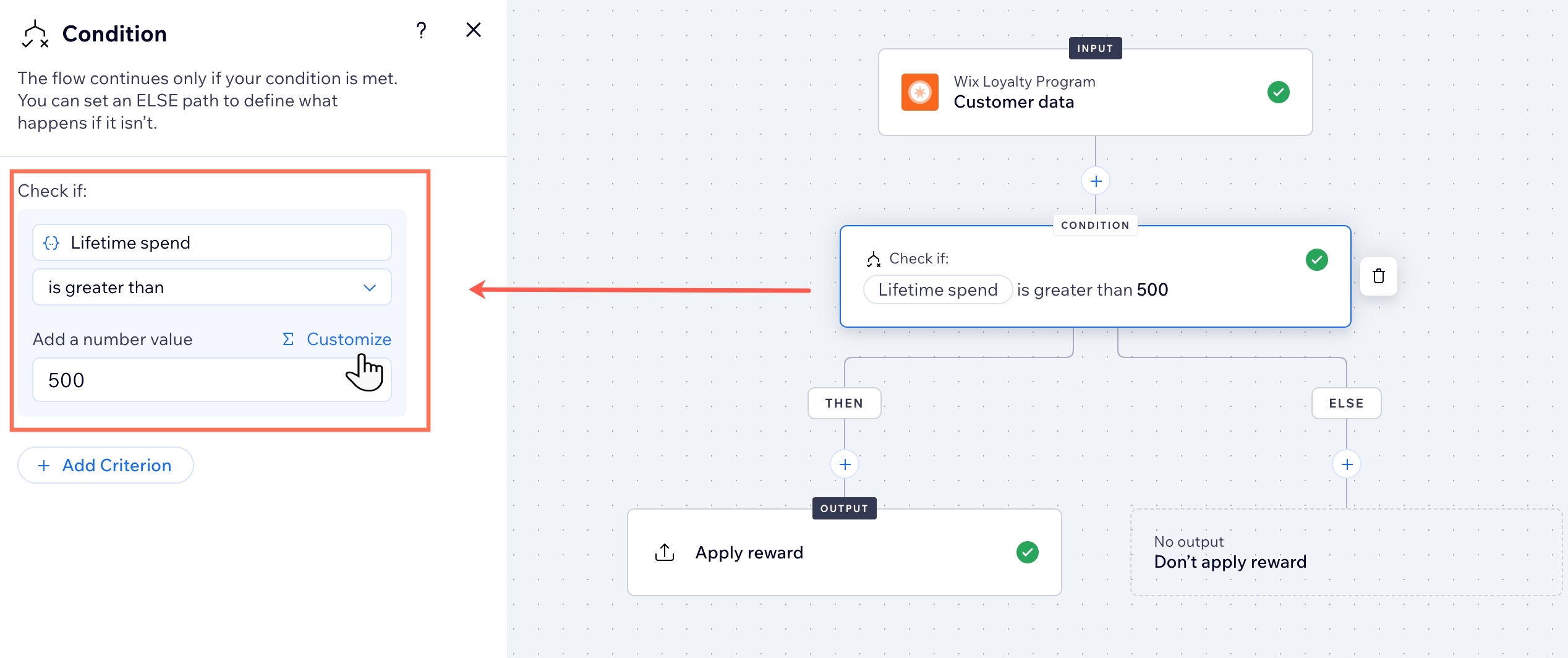 A screenshot of changing the condition step in the function flow.