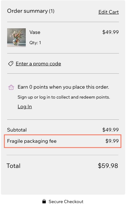 A screenshot of a fragile packaging fee function.