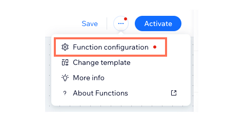 A screenshot of the function configuration dropdown in the function builder.