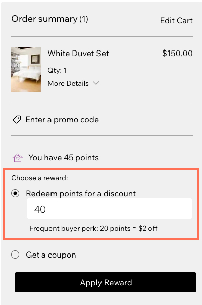 An example of points to discount conversion at checkout.