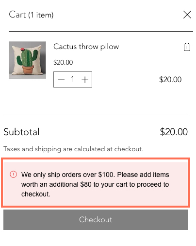 An example of a checkout validation message.