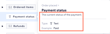 A screenshot of data type examples in the property picker.