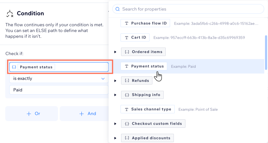 A screenshot of the property picker with the property payment status selected.