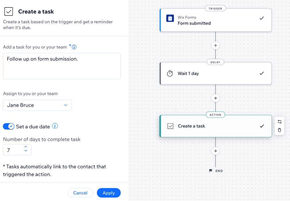 A screenshot of creating a task with the new automation builder.