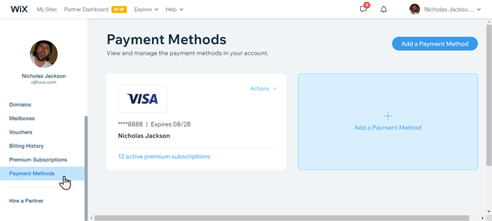 Managing Your Payment Methods For Wix Services Help Center Wix Com