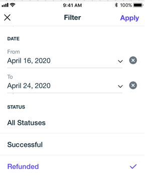 A screenshot showing you can set filters for the payments list.