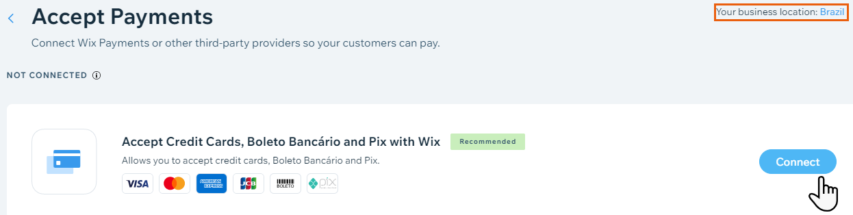 conectando o Wix Pagamentos Brasil