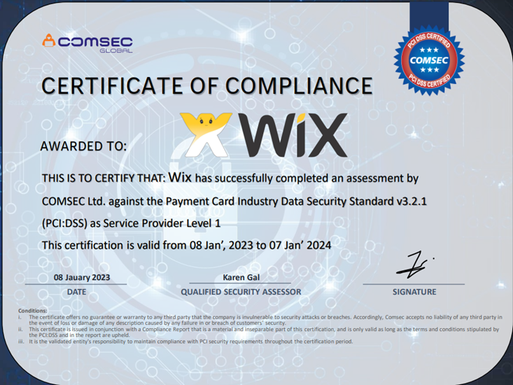 COMSEC PCI Service Provider certificate 2023,