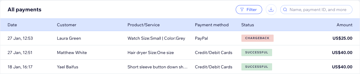 Chargeback visible in payments page,