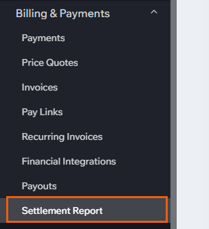 settlement report in navigation menu,