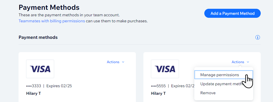 managing payment method permissions,
