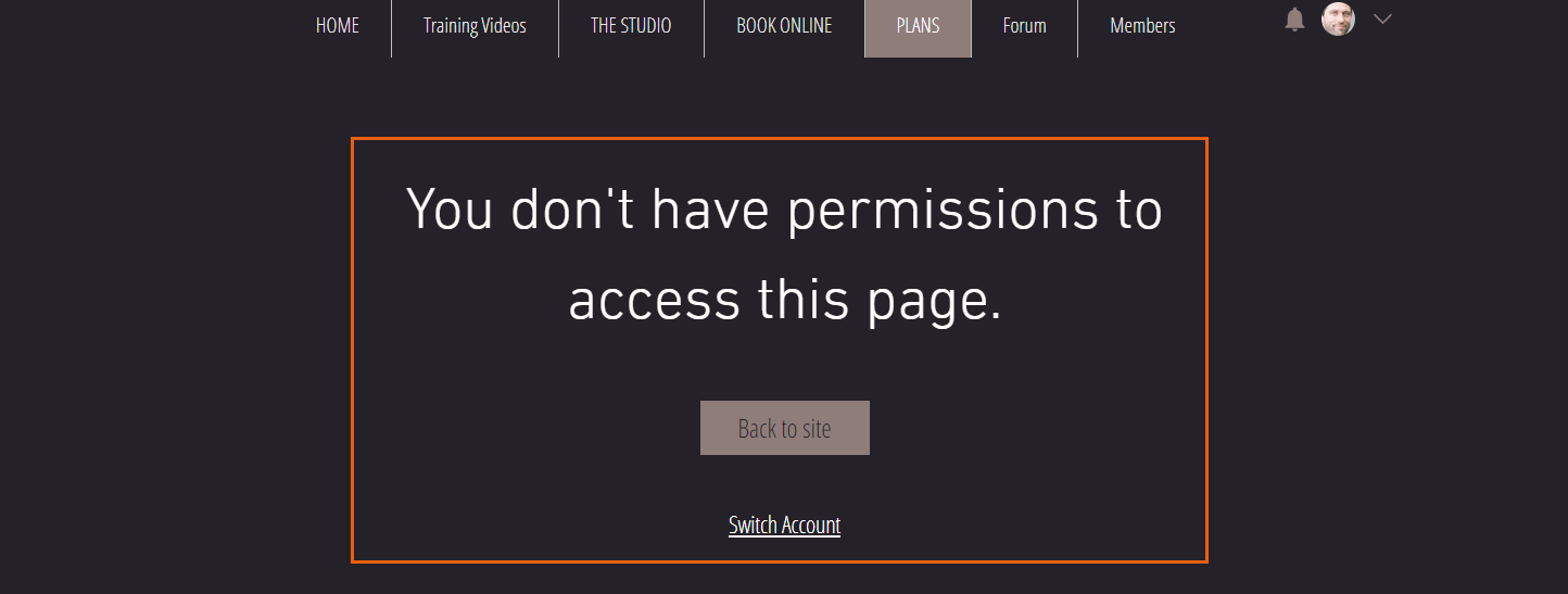 notification saying 'you don't have permissions to access this page'