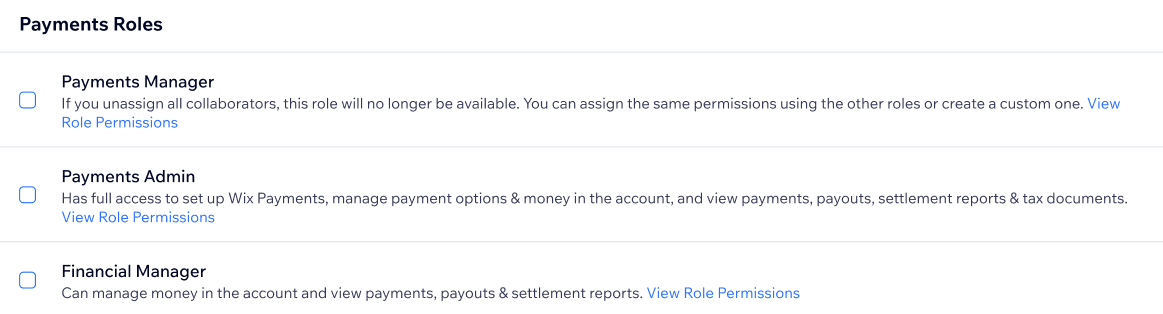 payment role options,