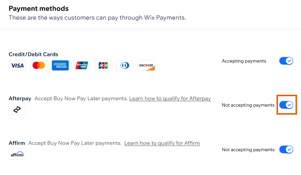 Wix Payments: Adding Afterpay as a Payment Method, Help Center