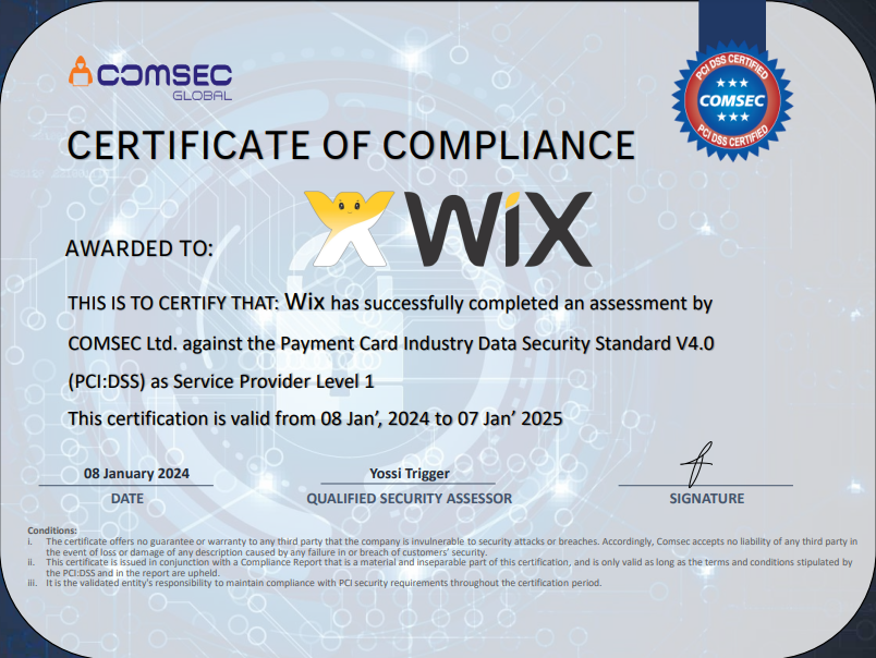 Certificat de fournisseur de service COMSEC PCI 2024,