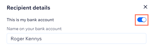 A screenshot showing the this is my bank account toggle
