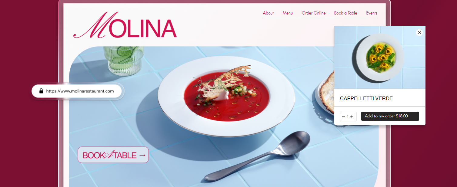 Screenshot del sito web di un ristorante