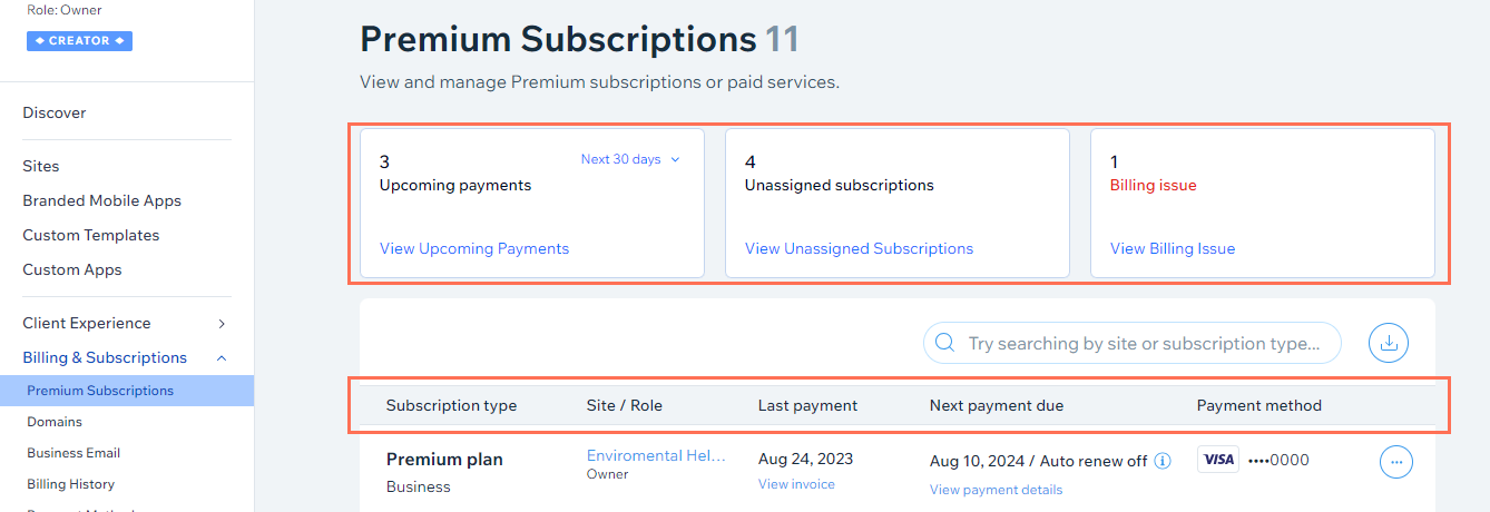 premium subscriptions page,