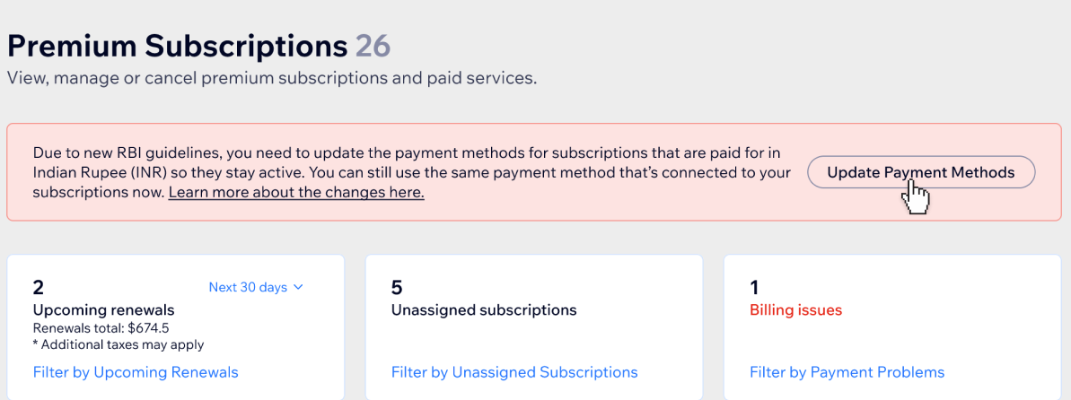 updating payment methods for INR payments,