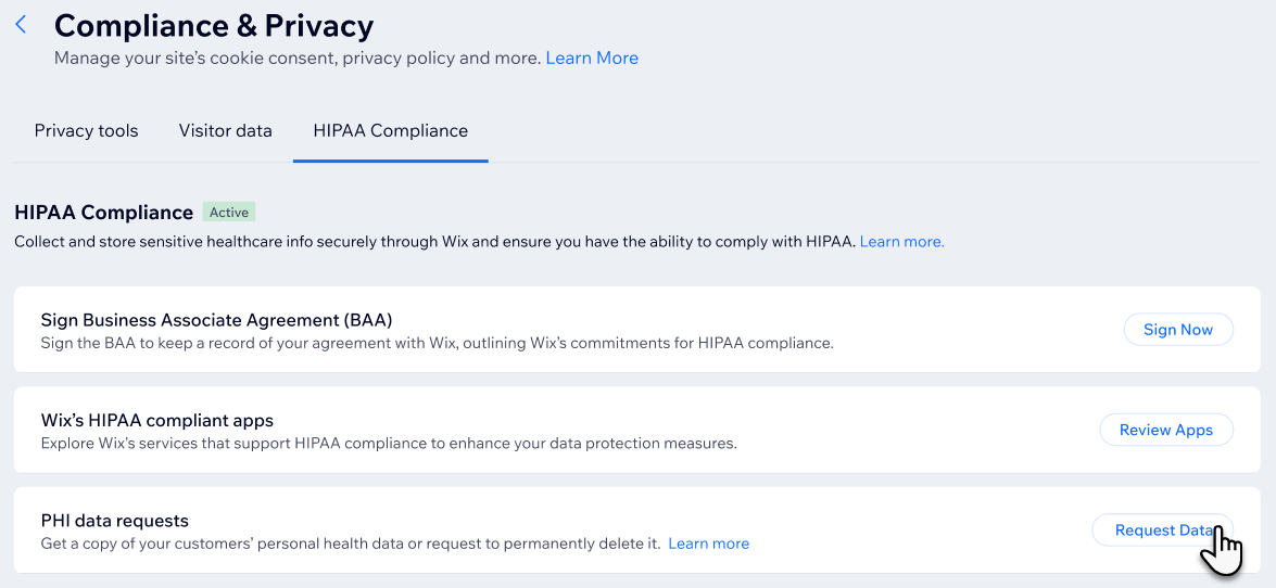 「データをリクエスト」をクリックする様子を示したスクリーンショット。